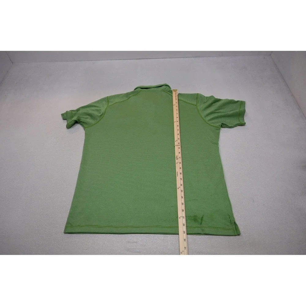 The North Face Polo Shirt Mens XL Green Striped FlashDry Activewear Short Sleeve